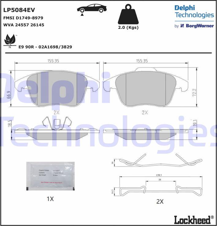 Delphi LP5084EV - Əyləc altlığı dəsti, əyləc diski furqanavto.az