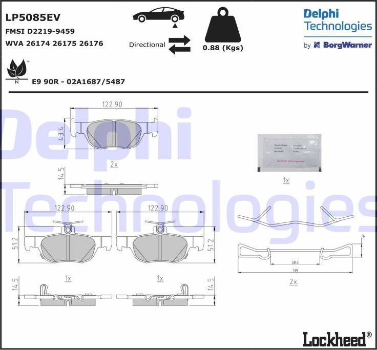 Delphi LP5085EV - Əyləc altlığı dəsti, əyləc diski furqanavto.az