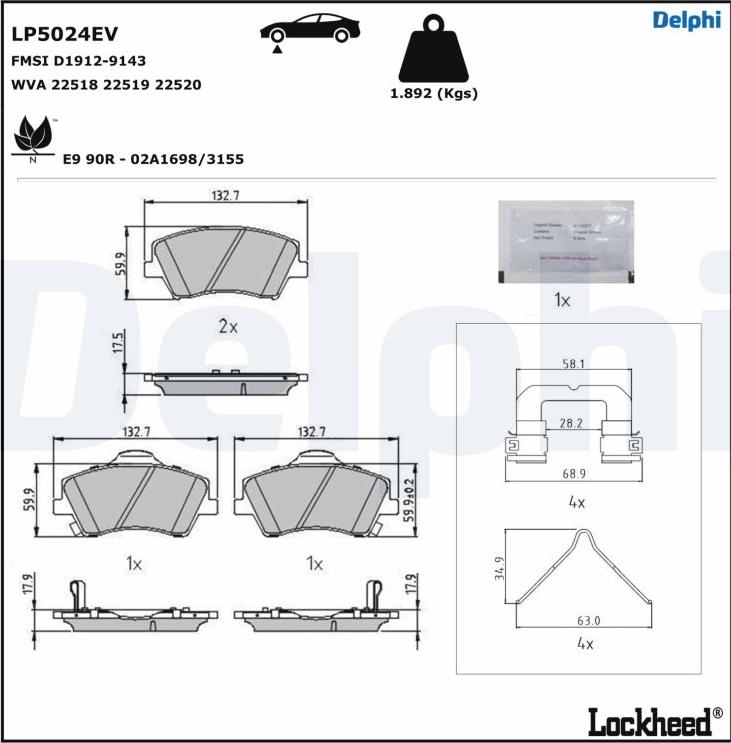 Delphi LP5024EV - Əyləc altlığı dəsti, əyləc diski furqanavto.az