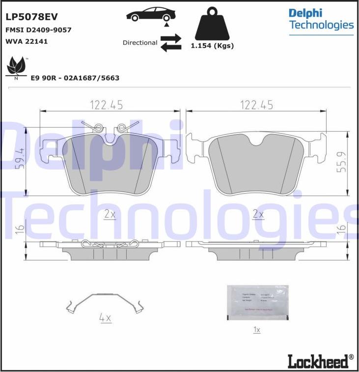 Delphi LP5078EV - Əyləc altlığı dəsti, əyləc diski furqanavto.az