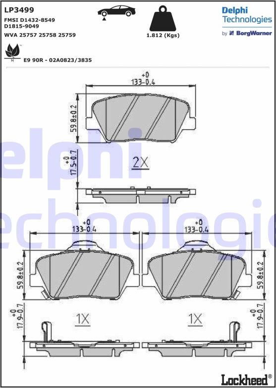 Delphi LP3499 - Əyləc altlığı dəsti, əyləc diski www.furqanavto.az