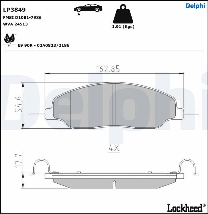 Delphi LP3849 - Əyləc altlığı dəsti, əyləc diski furqanavto.az