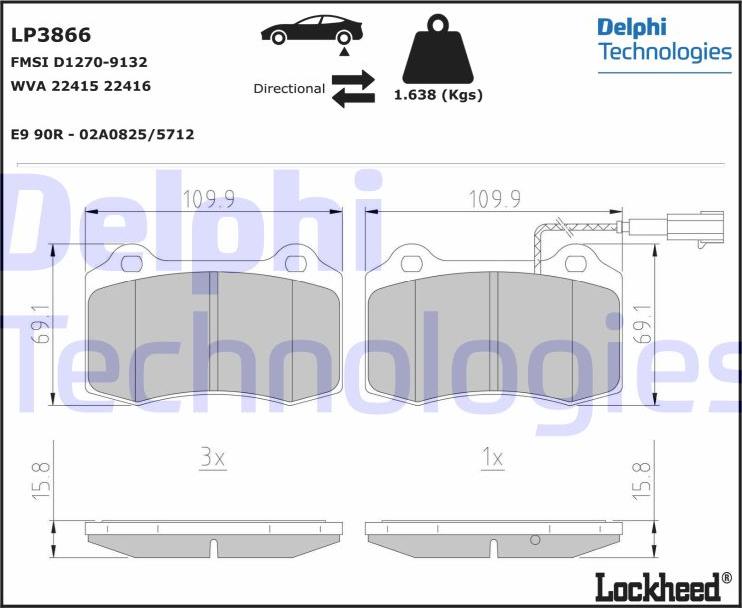 Delphi LP3866 - Əyləc altlığı dəsti, əyləc diski furqanavto.az