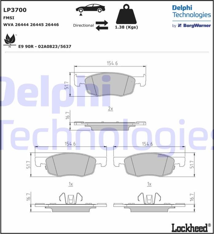 Delphi LP3700 - Əyləc altlığı dəsti, əyləc diski furqanavto.az