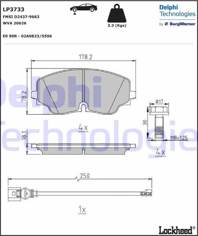 Delphi LP3733 - Əyləc altlığı dəsti, əyləc diski furqanavto.az