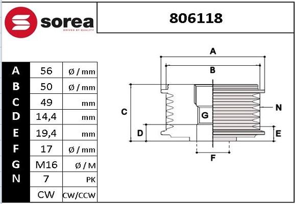 EAI 806118 - Kasnak, alternator, sərbəst dönərli mufta furqanavto.az