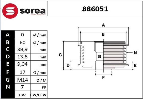 EAI 886051 - Kasnak, alternator, sərbəst dönərli mufta furqanavto.az