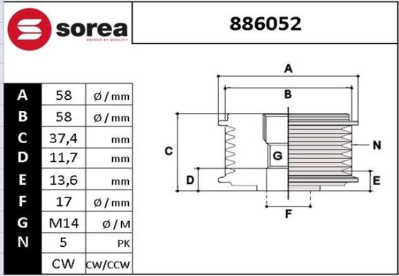 EAI 886052 - Kasnak, alternator, sərbəst dönərli mufta furqanavto.az