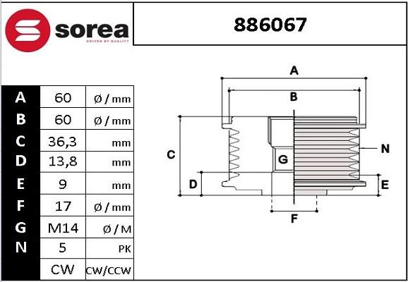 EAI 886067 - Kasnak, alternator, sərbəst dönərli mufta furqanavto.az