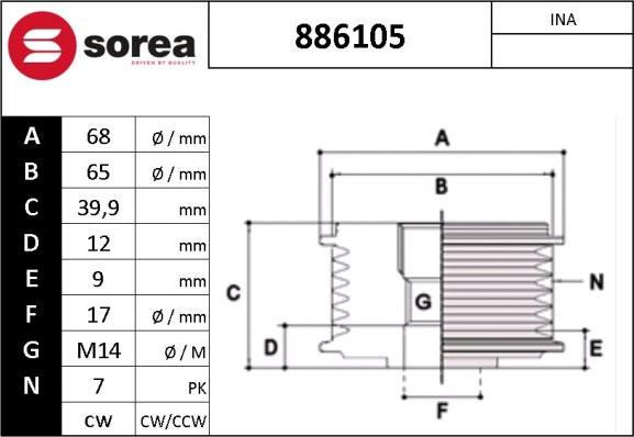 EAI 886105 - Kasnak, alternator, sərbəst dönərli mufta furqanavto.az