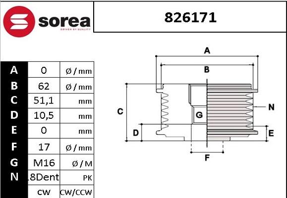 EAI 826171 - Kasnak, alternator, sərbəst dönərli mufta furqanavto.az