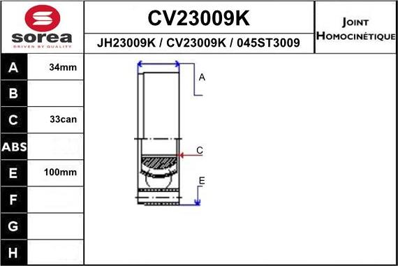 EAI CV23009K - Birləşmə dəsti, ötürücü val furqanavto.az