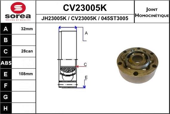 EAI CV23005K - Birləşmə dəsti, ötürücü val furqanavto.az