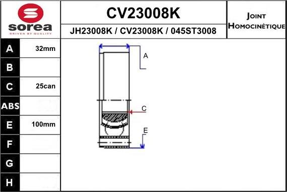 EAI CV23008K - Birləşmə dəsti, ötürücü val furqanavto.az