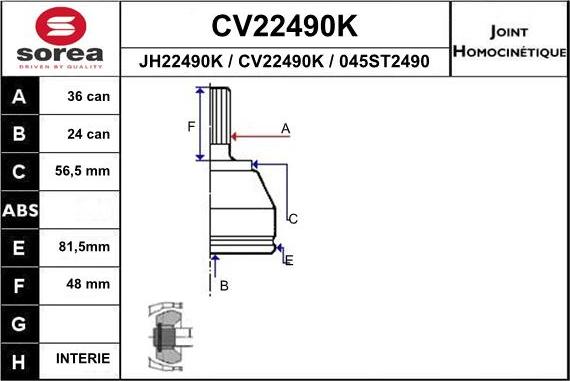 EAI CV22490K - Birləşmə dəsti, ötürücü val furqanavto.az