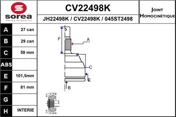 EAI CV22498K - Birləşmə dəsti, ötürücü val furqanavto.az