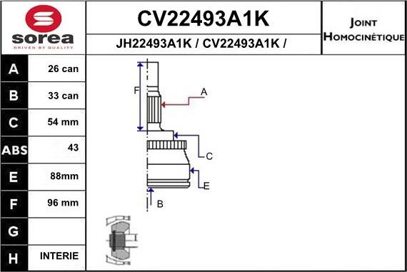 EAI CV22493A1K - Birləşmə dəsti, ötürücü val furqanavto.az