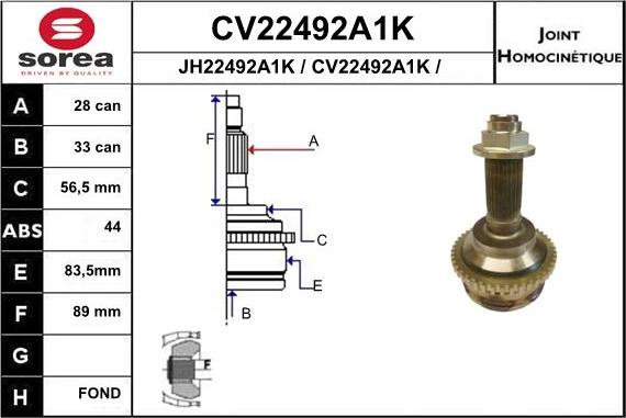 EAI CV22492A1K - Birləşmə dəsti, ötürücü val furqanavto.az