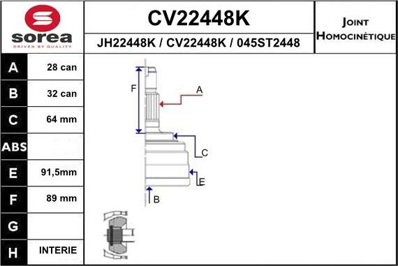 EAI CV22448K - Birləşmə dəsti, ötürücü val furqanavto.az