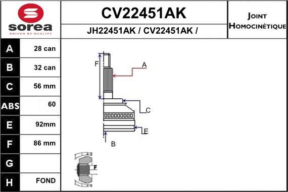 EAI CV22451AK - Birləşmə dəsti, ötürücü val furqanavto.az