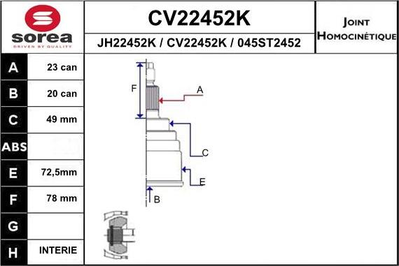 EAI CV22452K - Birləşmə dəsti, ötürücü val furqanavto.az