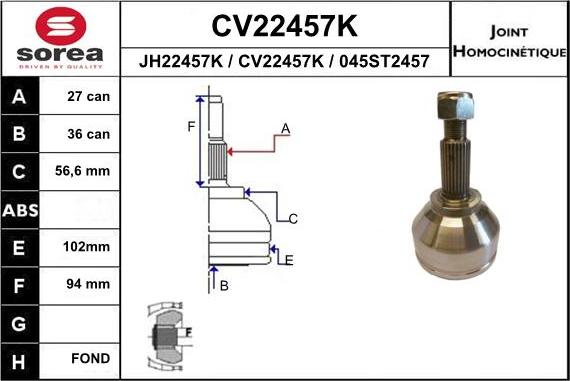 EAI CV22457K - Birləşmə dəsti, ötürücü val furqanavto.az