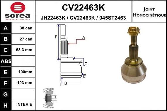EAI CV22463K - Birləşmə dəsti, ötürücü val furqanavto.az
