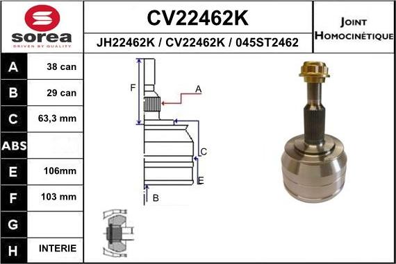 EAI CV22462K - Birləşmə dəsti, ötürücü val furqanavto.az