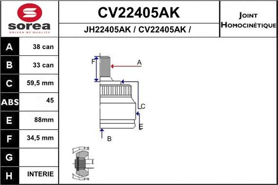 EAI CV22405AK - Birləşmə dəsti, ötürücü val furqanavto.az