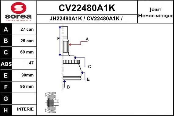 EAI CV22480A1K - Birləşmə dəsti, ötürücü val furqanavto.az