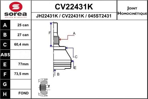 EAI CV22431K - Birləşmə dəsti, ötürücü val furqanavto.az