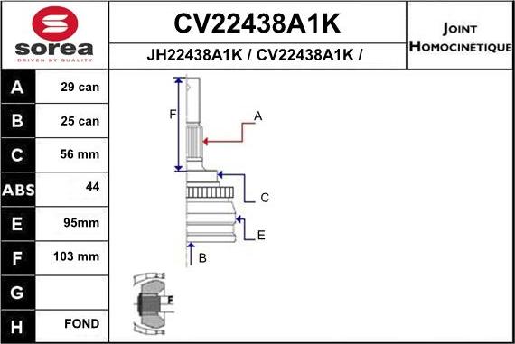 EAI CV22438A1K - Birləşmə dəsti, ötürücü val furqanavto.az