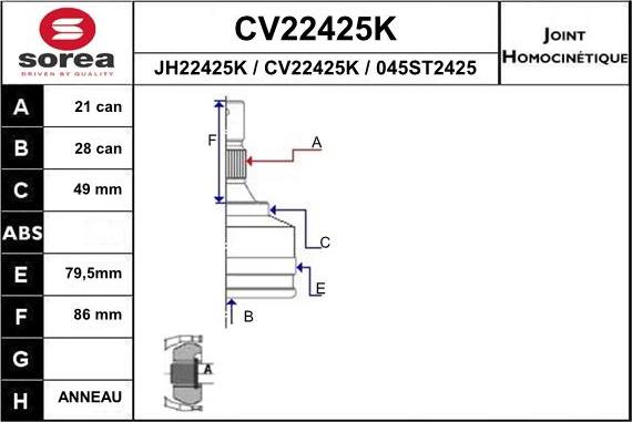 EAI CV22425K - Birləşmə dəsti, ötürücü val furqanavto.az