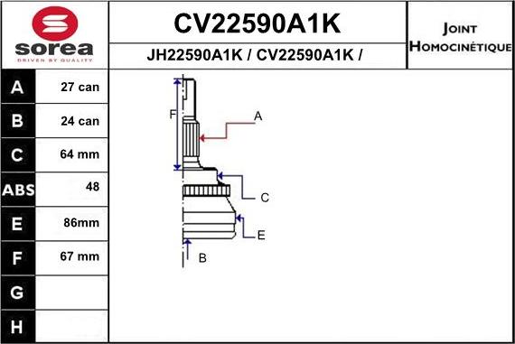 EAI CV22590A1K - Birləşmə dəsti, ötürücü val furqanavto.az