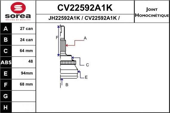 EAI CV22592A1K - Birləşmə dəsti, ötürücü val furqanavto.az