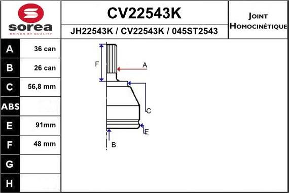 EAI CV22543K - Birləşmə dəsti, ötürücü val furqanavto.az