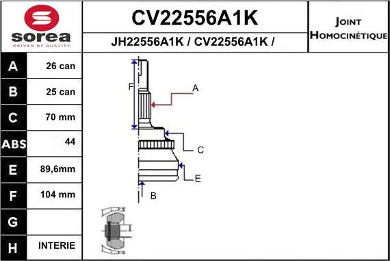 EAI CV22556A1K - Birləşmə dəsti, ötürücü val furqanavto.az