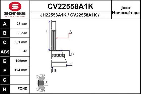 EAI CV22558A1K - Birləşmə dəsti, ötürücü val furqanavto.az