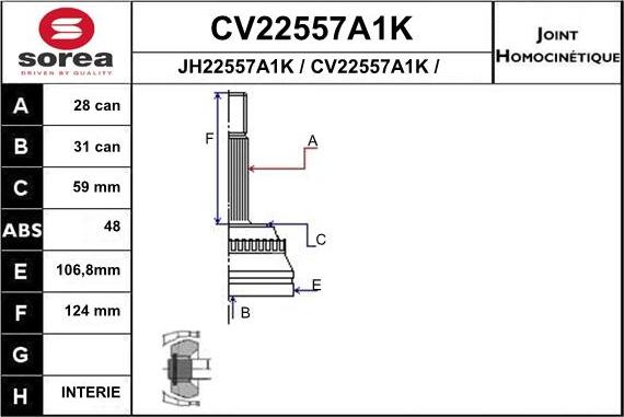 EAI CV22557A1K - Birləşmə dəsti, ötürücü val furqanavto.az