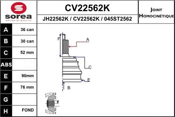 EAI CV22562K - Birləşmə dəsti, ötürücü val furqanavto.az