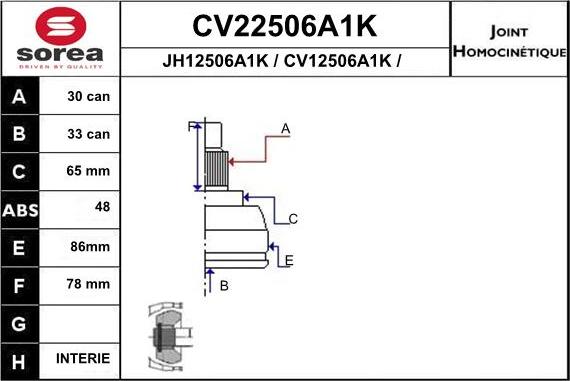 EAI CV22506A1K - Birləşmə dəsti, ötürücü val furqanavto.az