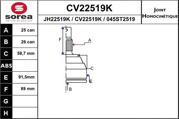 EAI CV22519K - Birləşmə dəsti, ötürücü val furqanavto.az