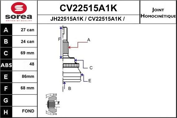 EAI CV22515A1K - Birləşmə dəsti, ötürücü val furqanavto.az