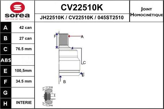 EAI CV22510K - Birləşmə dəsti, ötürücü val furqanavto.az