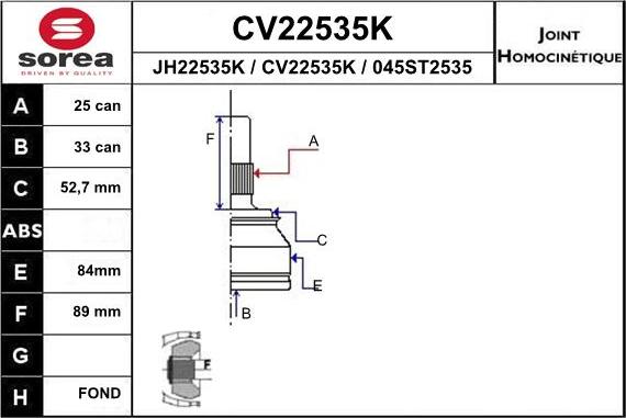 EAI CV22535K - Birləşmə dəsti, ötürücü val furqanavto.az