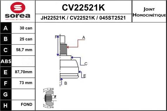 EAI CV22521K - Birləşmə dəsti, ötürücü val furqanavto.az