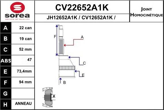 EAI CV22652A1K - Birləşmə dəsti, ötürücü val furqanavto.az