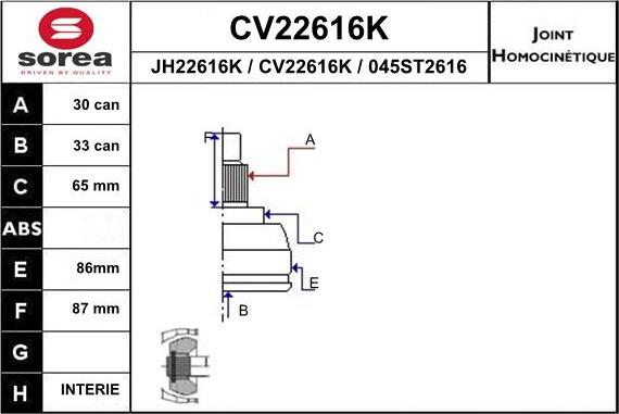 EAI CV22616K - Birləşmə dəsti, ötürücü val furqanavto.az