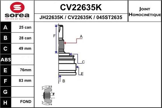 EAI CV22635K - Birləşmə dəsti, ötürücü val furqanavto.az