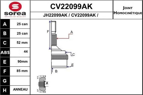 EAI CV22099AK - Birləşmə dəsti, ötürücü val furqanavto.az